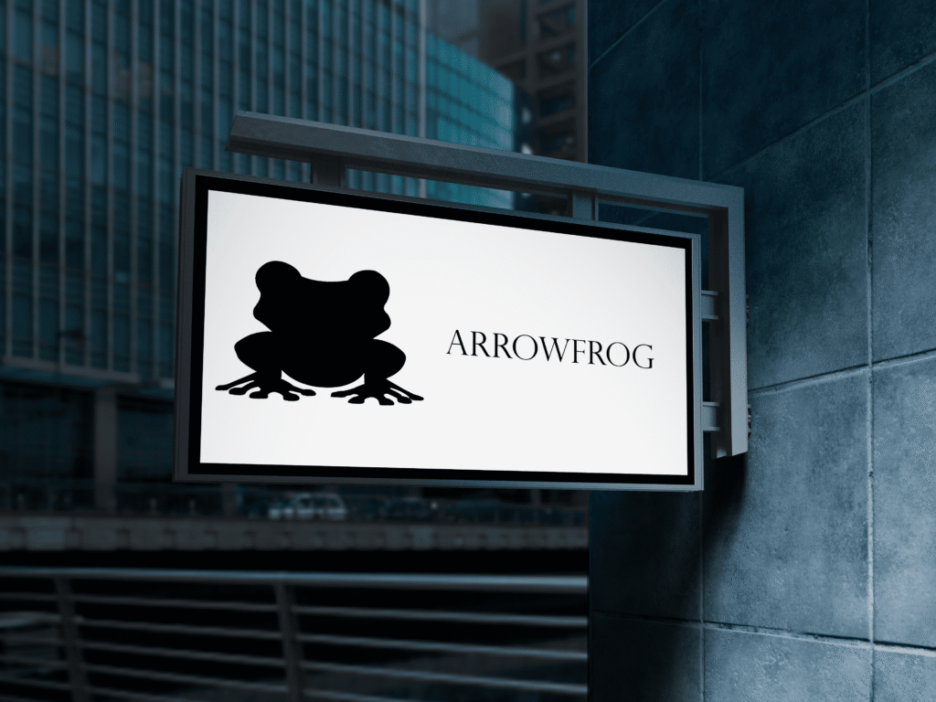 Insegna personalizzata progettata da Arrowfrog Studio per branding e identità visiva